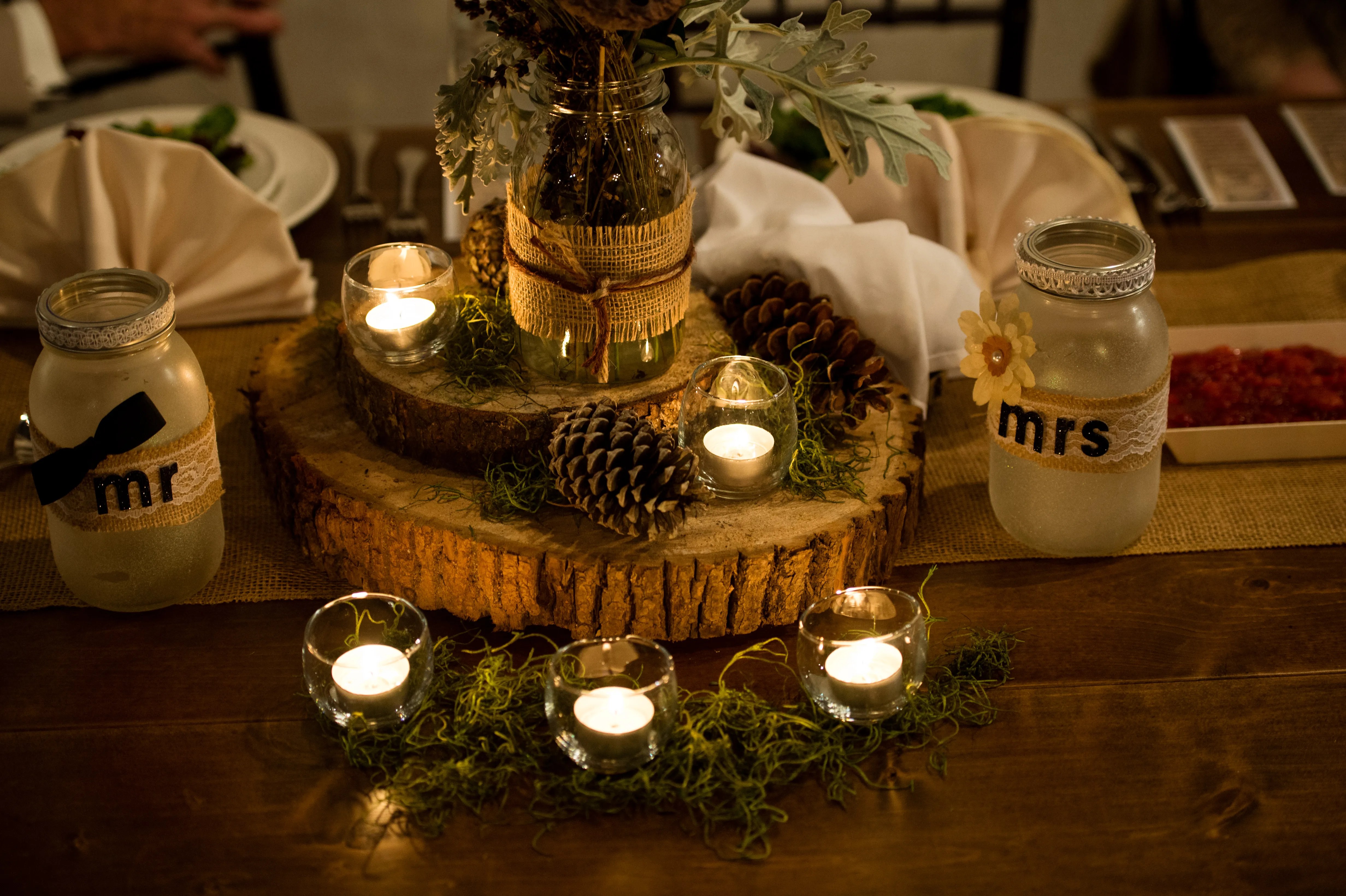 Live edge wood slabs are cuts of wood that do not have finished edges and they have the same shape as when someone cut them from the tree. Wood Slab Centerpieces with Pine Cones