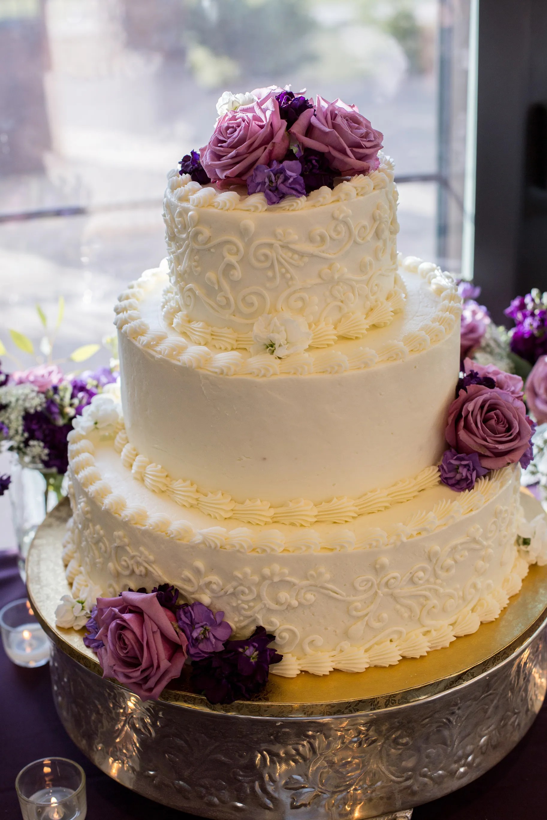 We use them to decorate our homes and gardens, and we use them to prepare for major events, l. Three Tier White Wedding Cake Purple Flowers