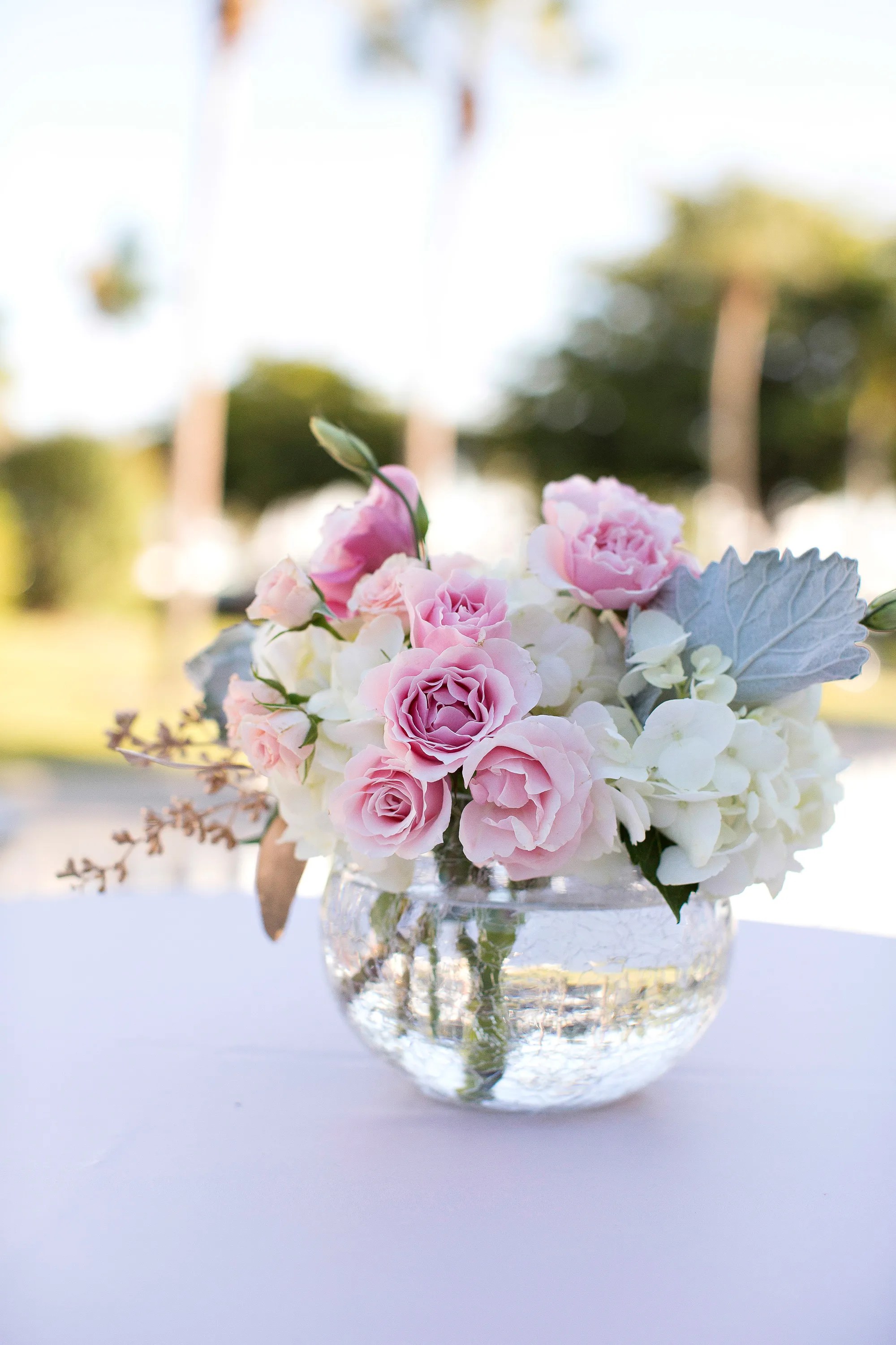 We earn a commission for p. Tea Rose and Hydrangea Cocktail Table Centerpiece