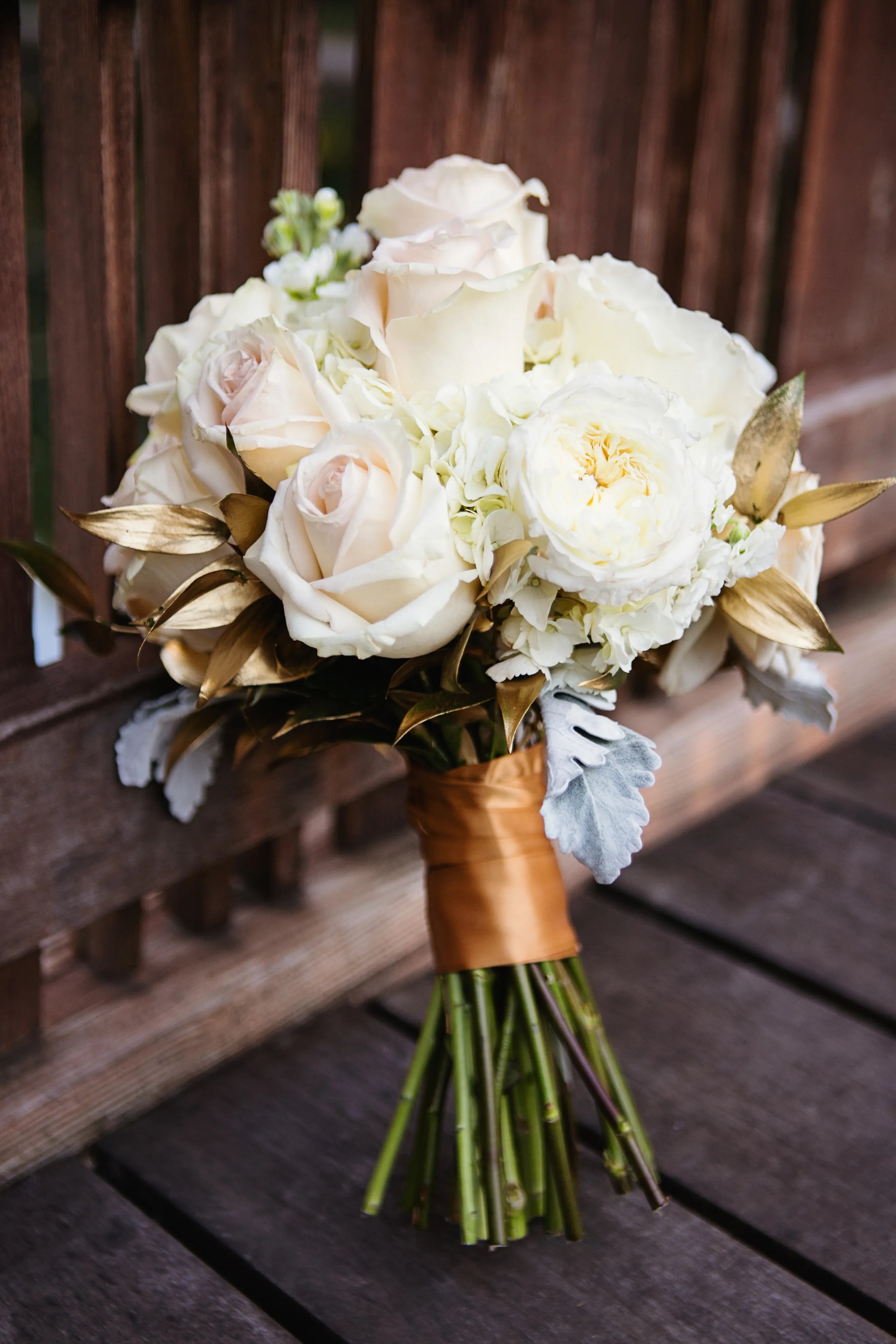 Bambi turner feeling overwhelmed with all the work that goes into pl. White Rose and Gold Leaf Bridal Bouquet