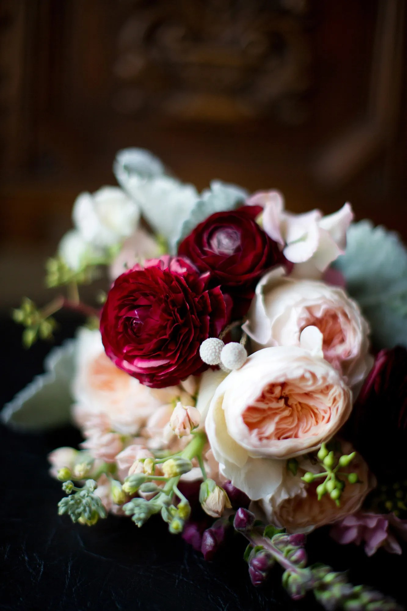 It's easy to understand why this is the case. Blush Pink and Burgundy Garden Rose Bouquet