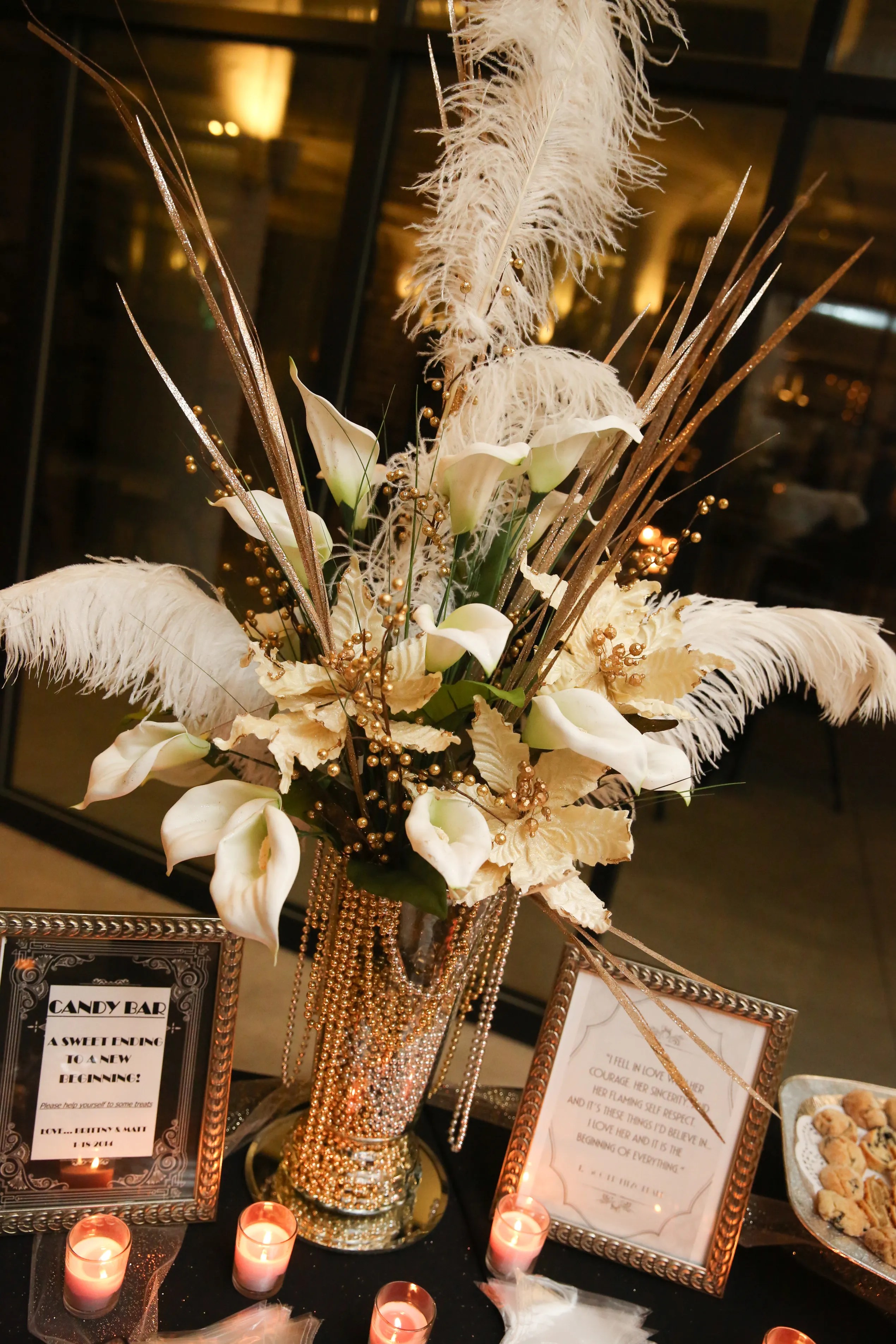 We may earn commission on some of the items you choose to buy. Glamorous Art-Deco-Inspired Centerpieces