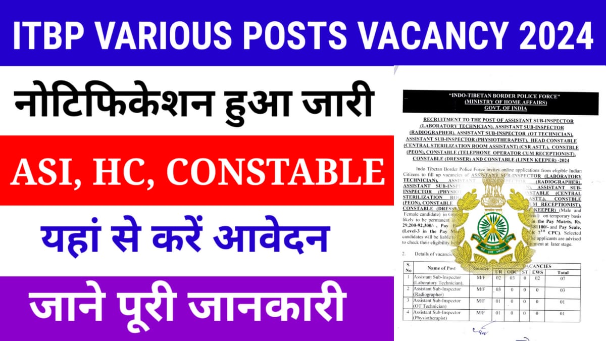 ITBP Constable Various Post Bharti 2024