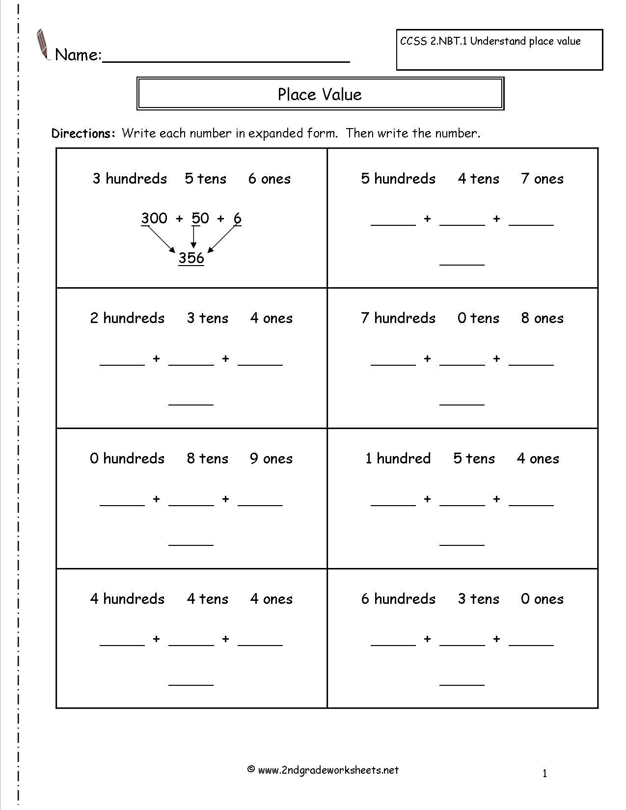 4 free math worksheets first grade 1 place value write numbers expanded