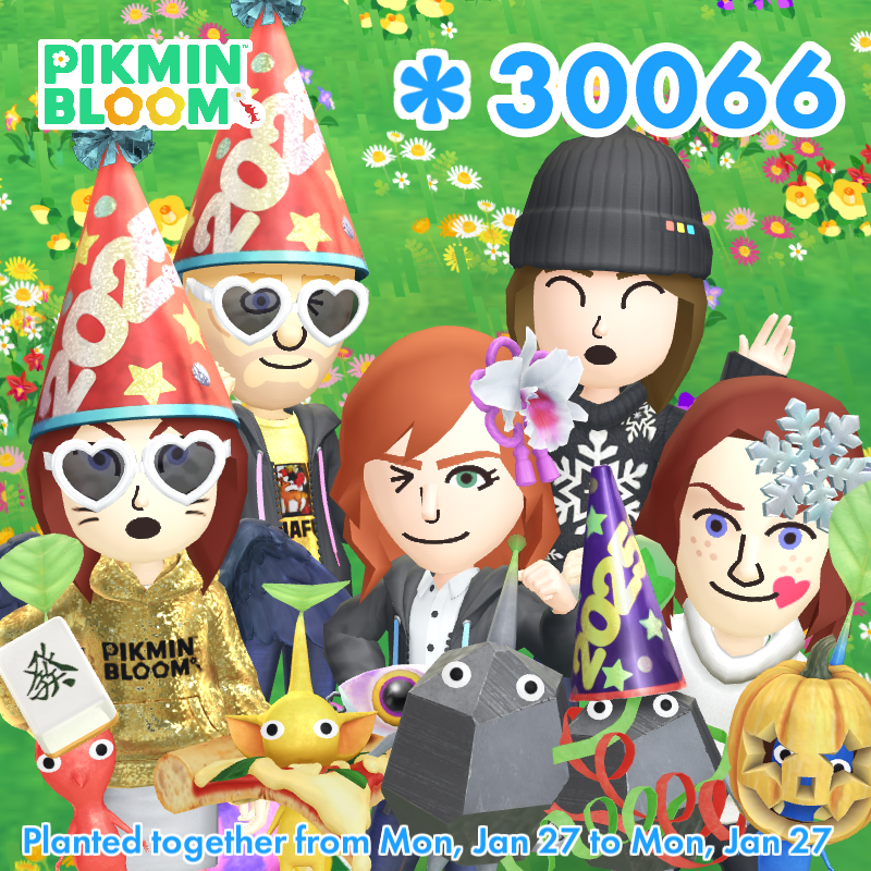 An award image from Pikmin Bloom for reaching a combined 30,000 seeds planted with other players.
