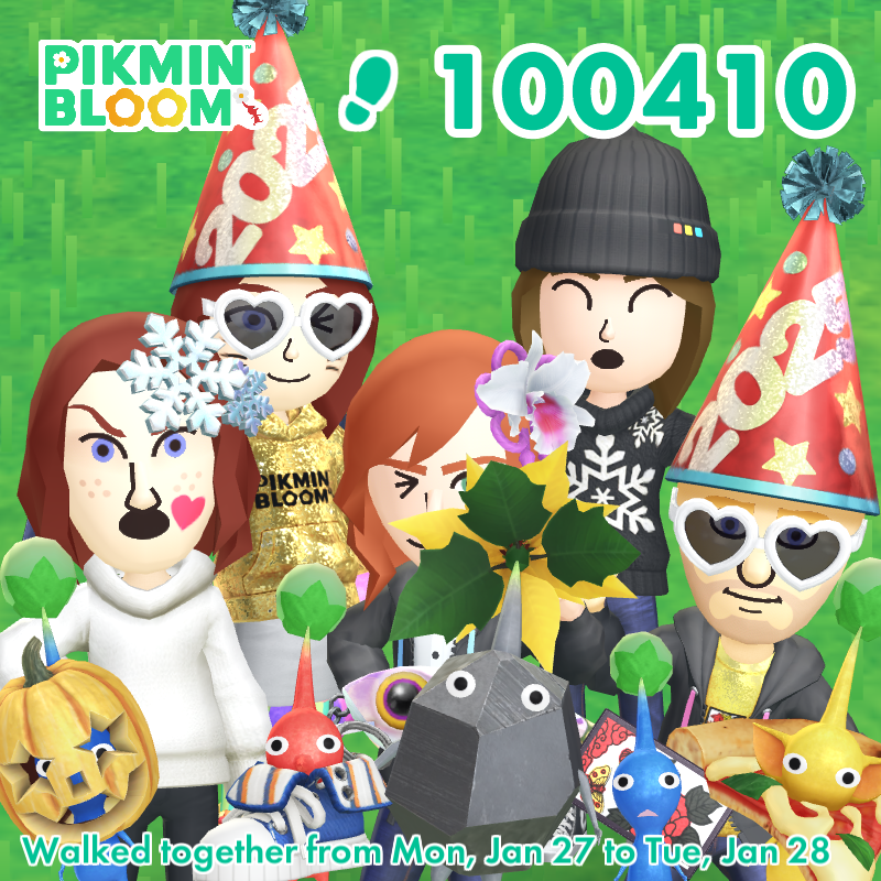 An award image from Pikmin Bloom for reaching a combined 100,000 steps with other players.