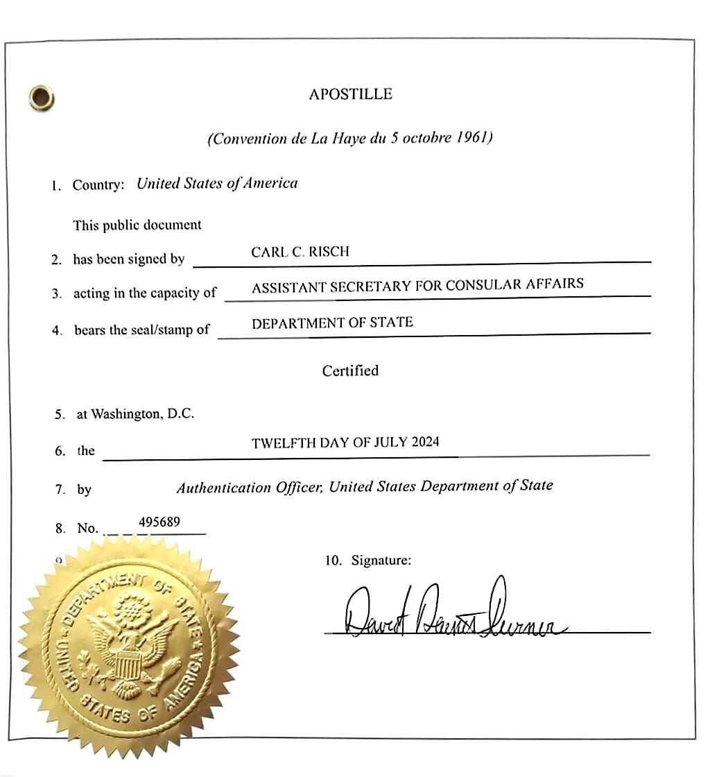 US Apostille in US Apostille in Singapore Sample