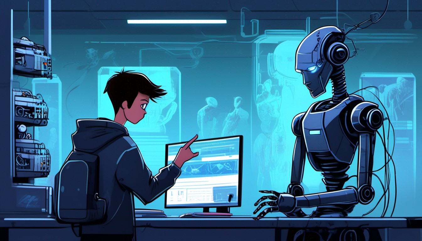 boy giving instructions to a robot
