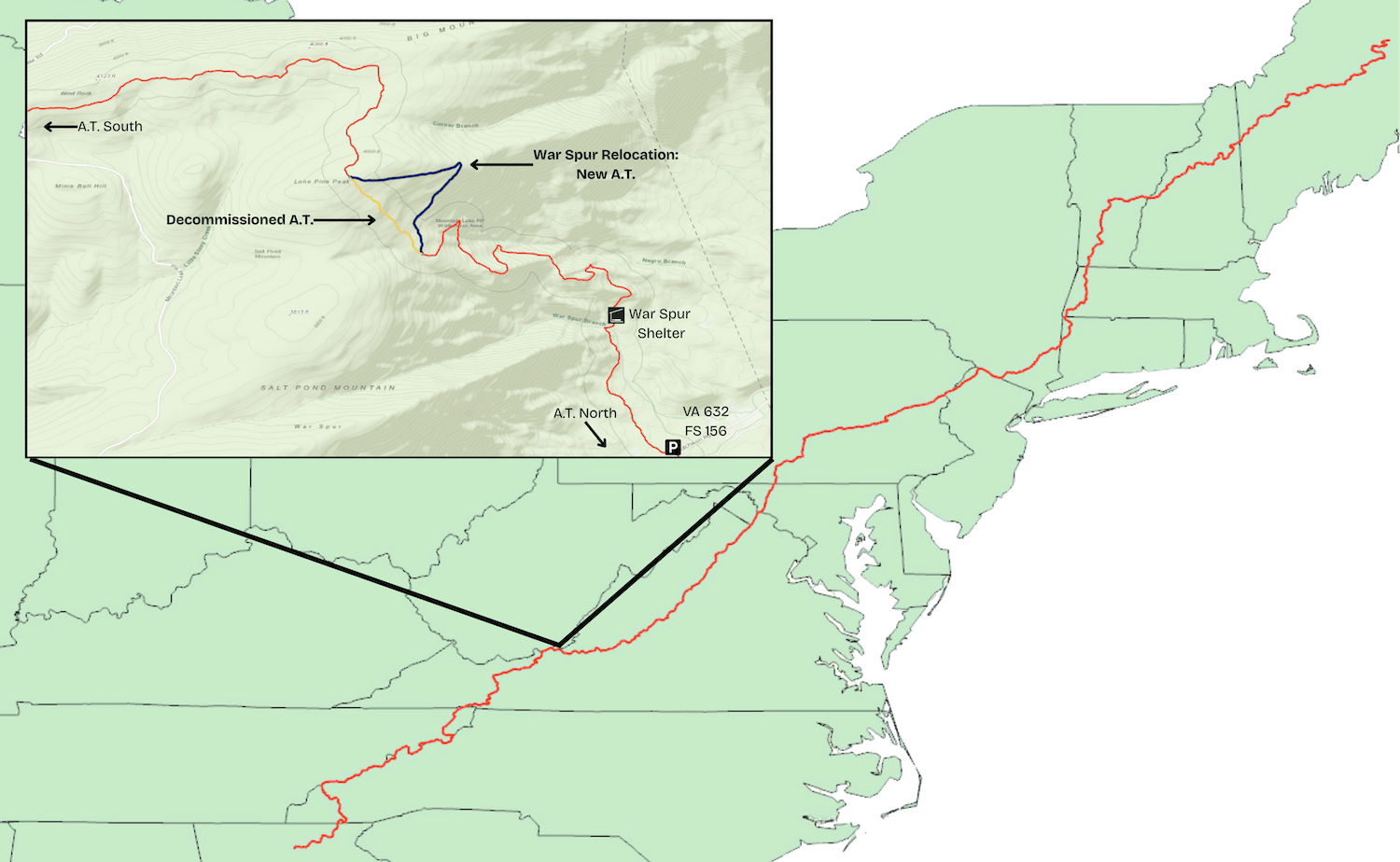 Appalachian Trail Becomes A Half Mile Longer In 2026 Appalachian War Spur Relocation Map 