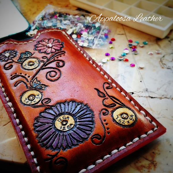 floral shot shell leather phone sleeve