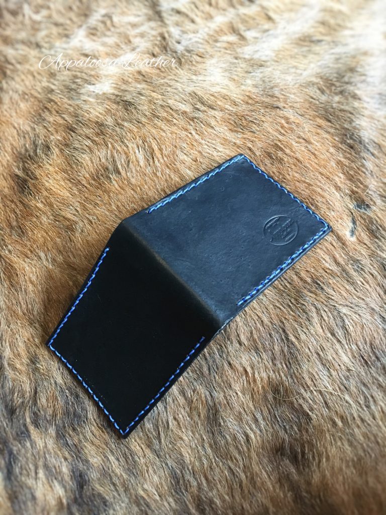 Black leather Wallet with Blue Stitching