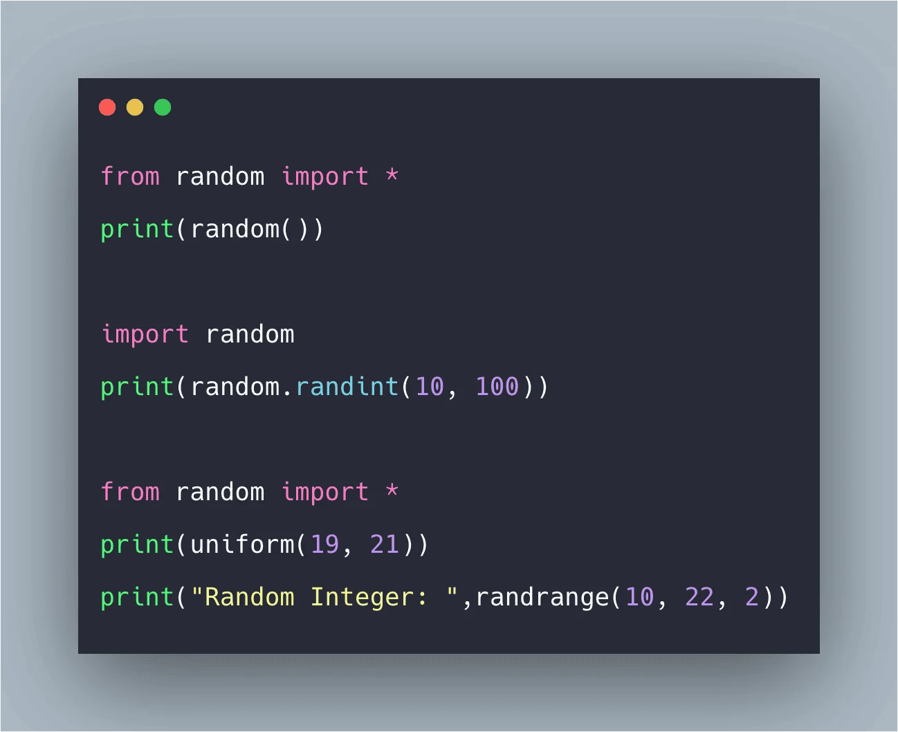 When you generate random numbers it's often the case that each generated number number must. Python Random Number Module Tutorial With Example
