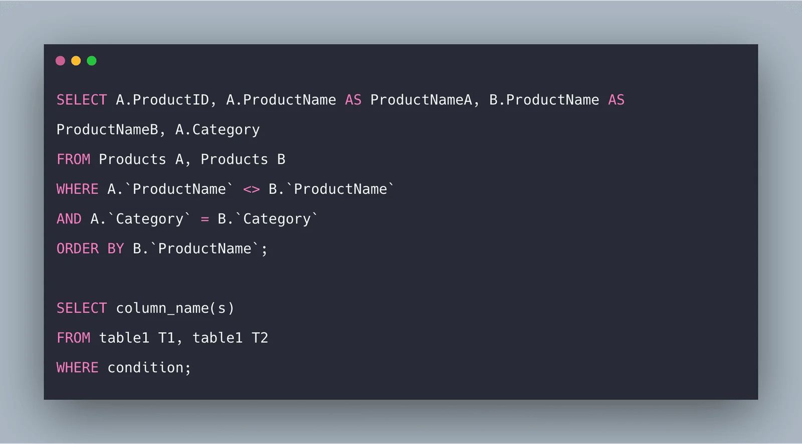 The following sql statement selects all orders with customer information: SQL Self Join Example | Self Join in SQL Tutorial