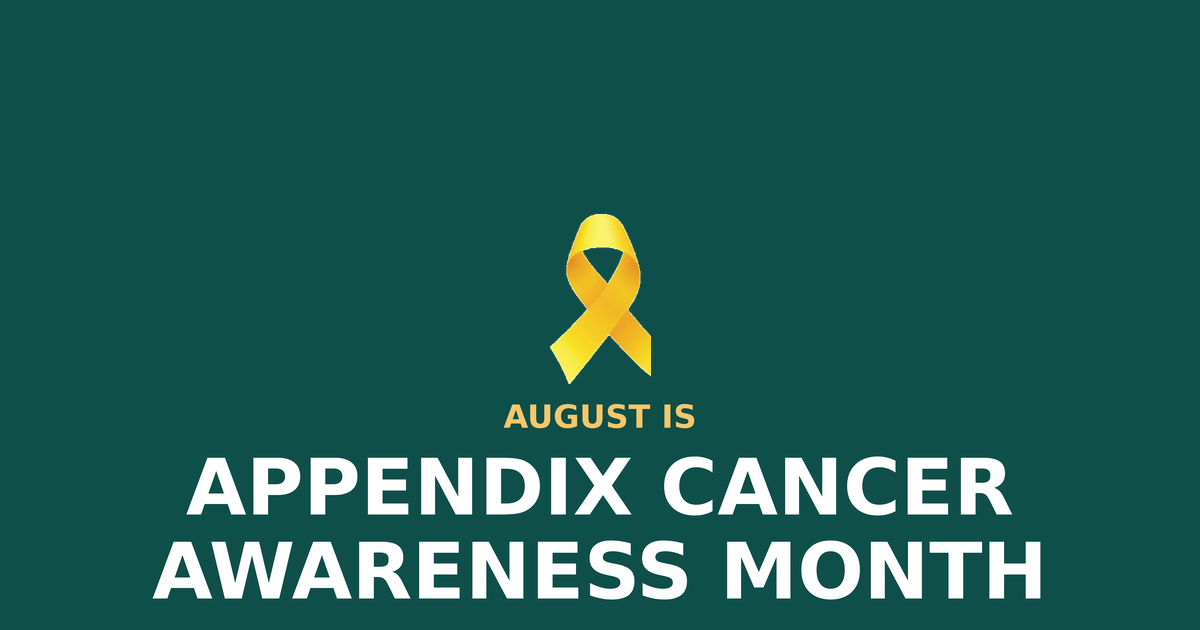 Appendix Cancer Awareness Month amber ribbon on teal, August