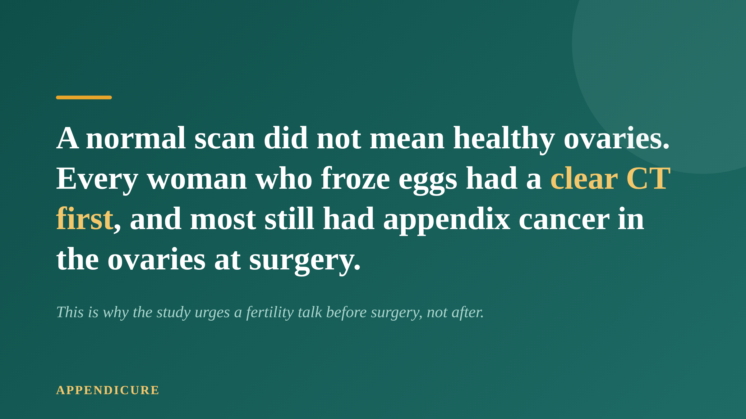 A normal CT scan did not rule out ovarian involvement in appendix cancer fertility patients