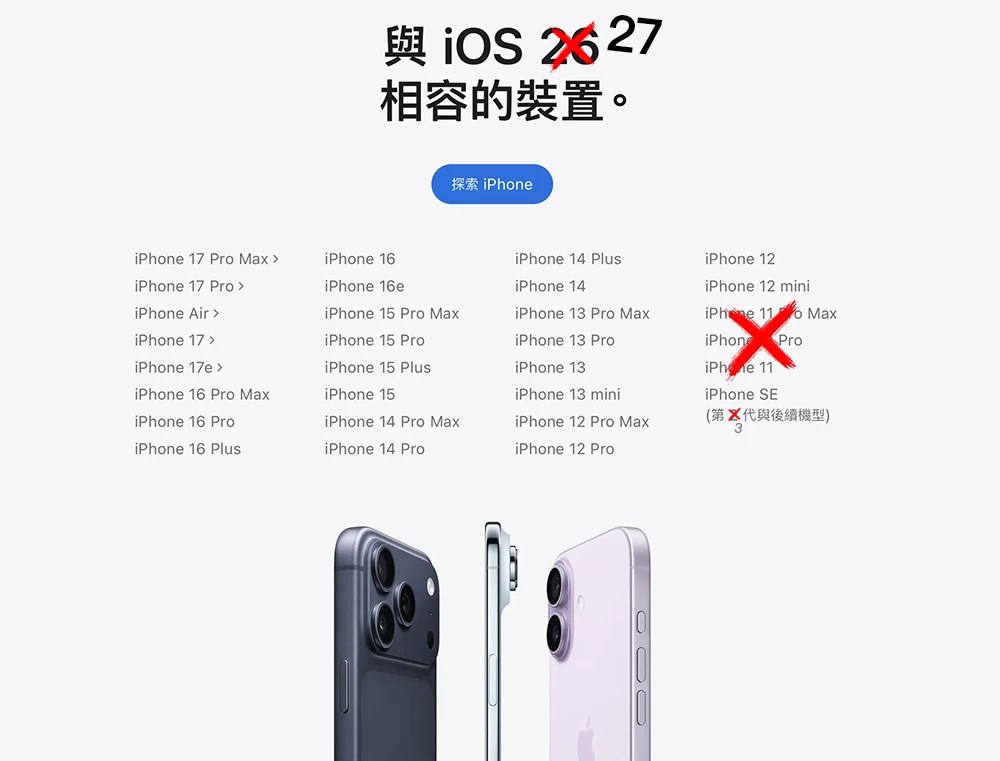 iOS 27 支援機型曝光 iPhone 11 SE 2 可能無法升級