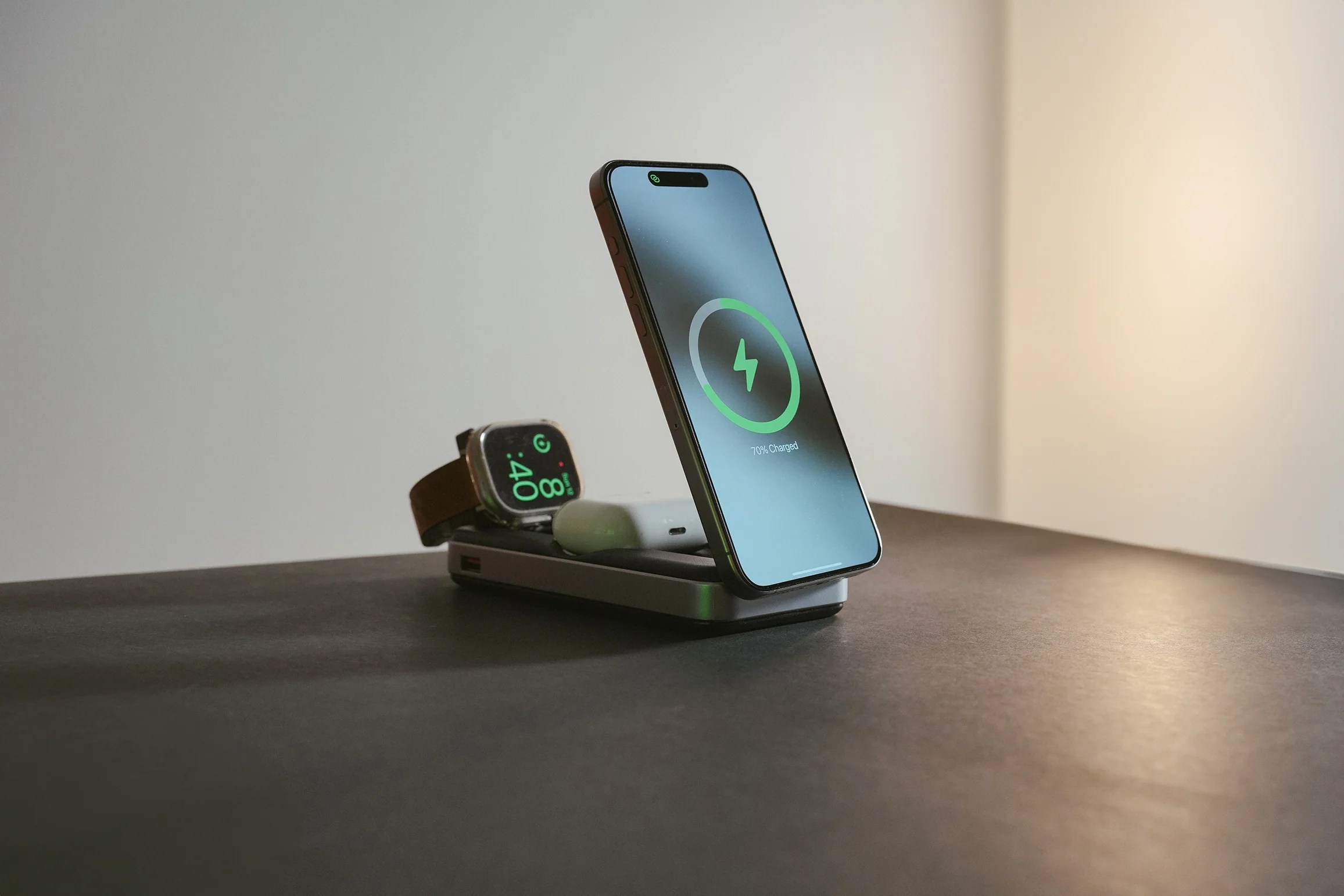 Wireless charger and Apple accessories displayed neatly