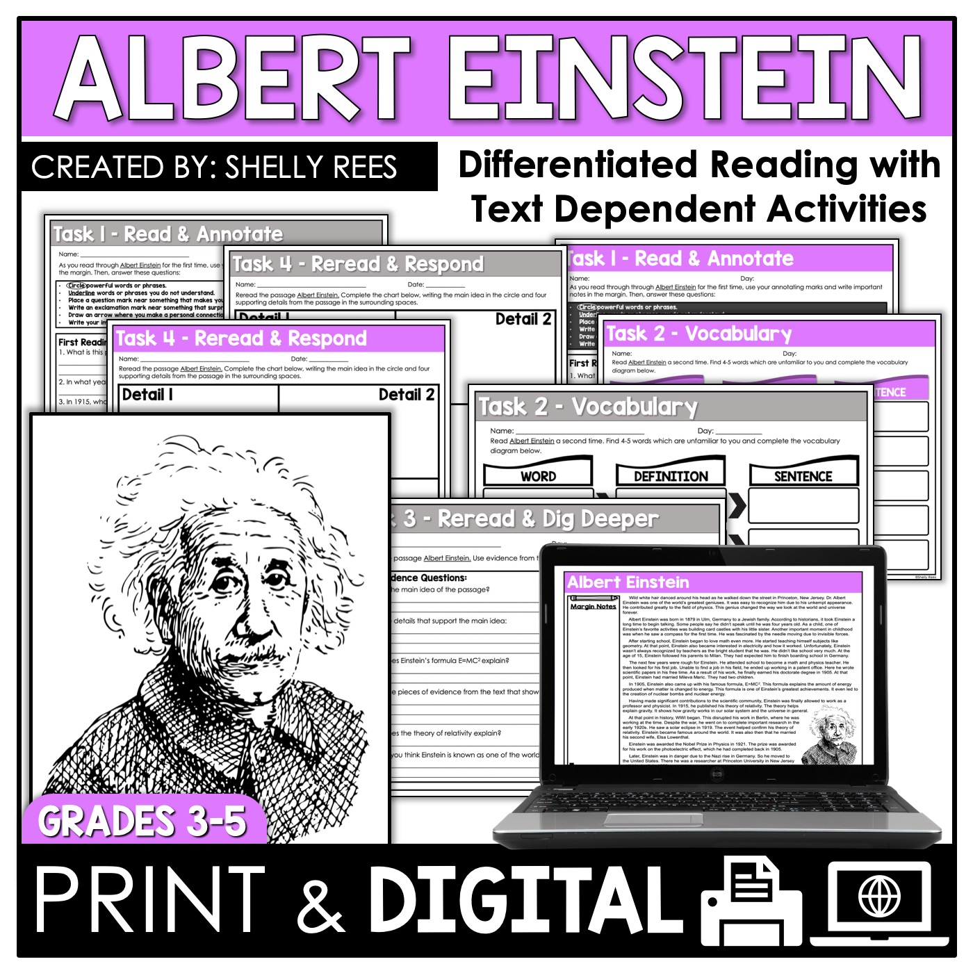 The fifth grade reading worksheets provided give ample practice with reading at the beginner levels. Albert Einstein Reading Passage And Activities Appletastic Learning