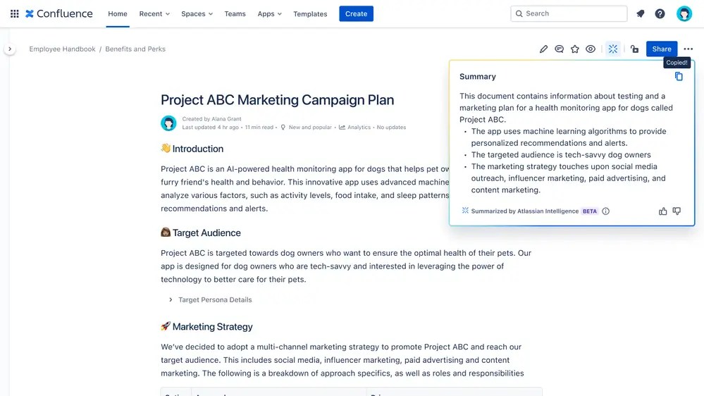 Atlassian’s AI Summary feature