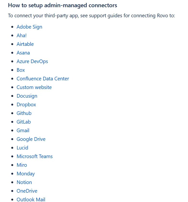 Rovo’s available third-party connections