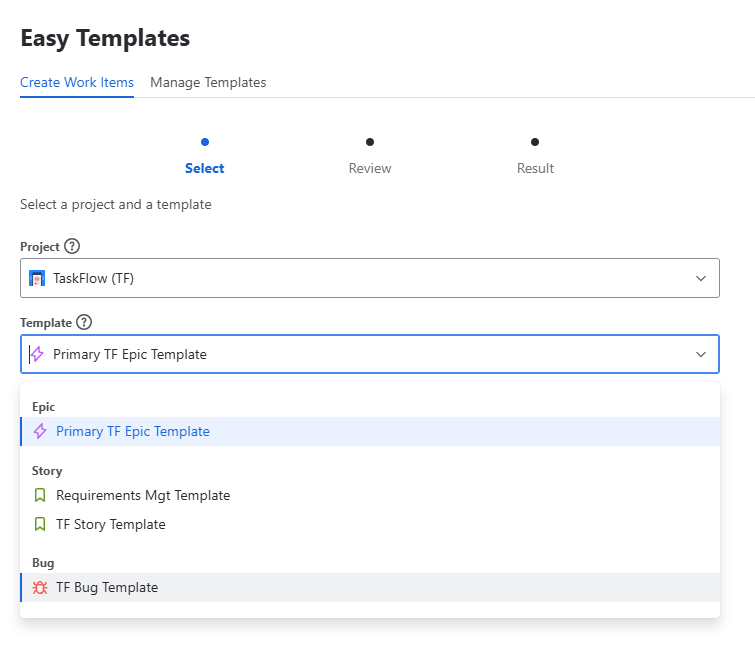 Easy Issue Templates template picker
