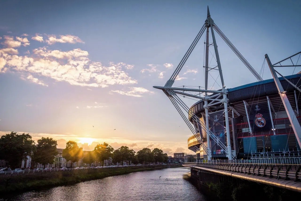 Principality Stadium in Cardiff beside the River Taff