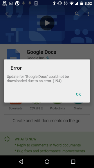 How to solve Error 194 in Android?