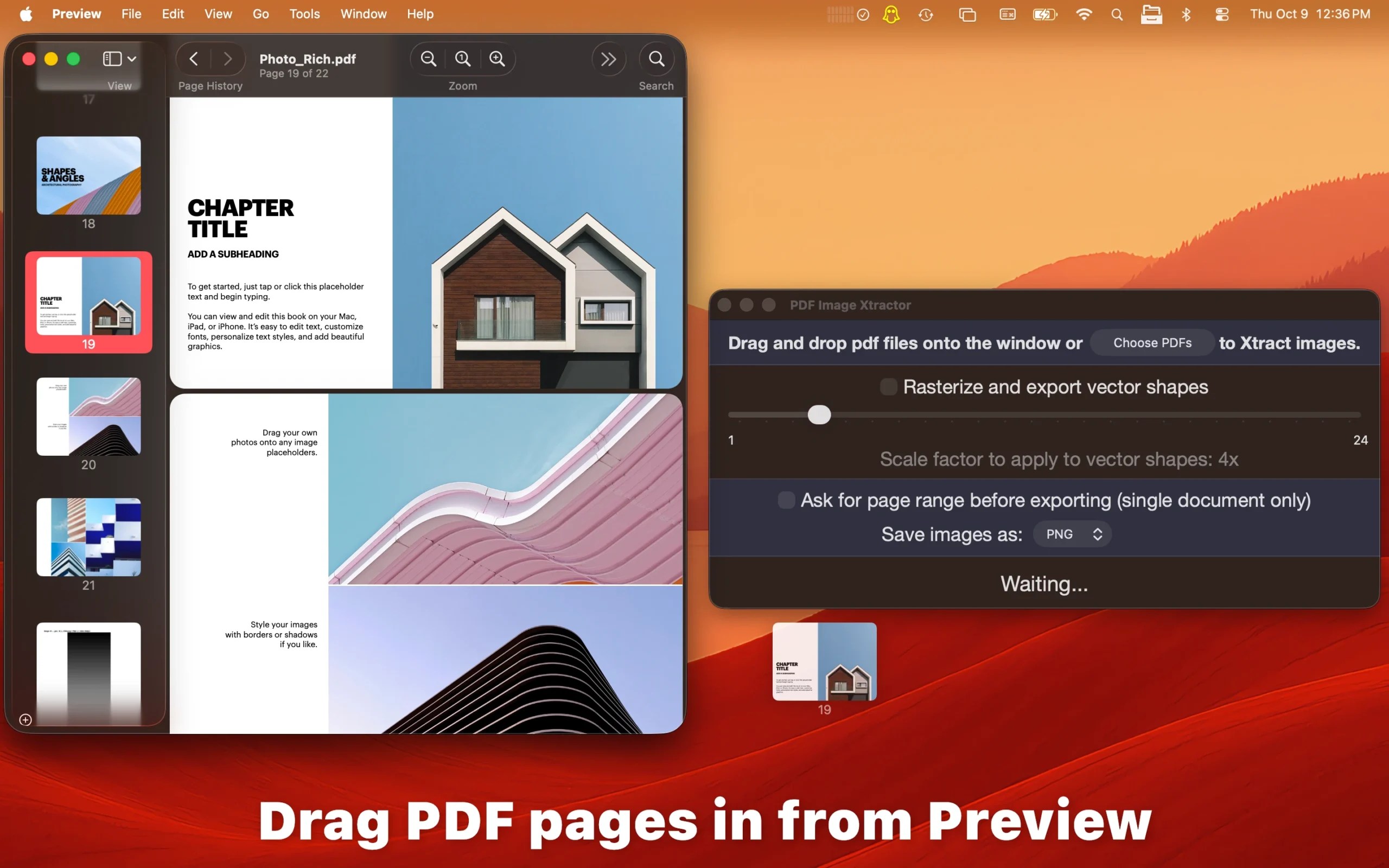 Dragging PDF page from Preview app on Mac to PDF Image Xtractor