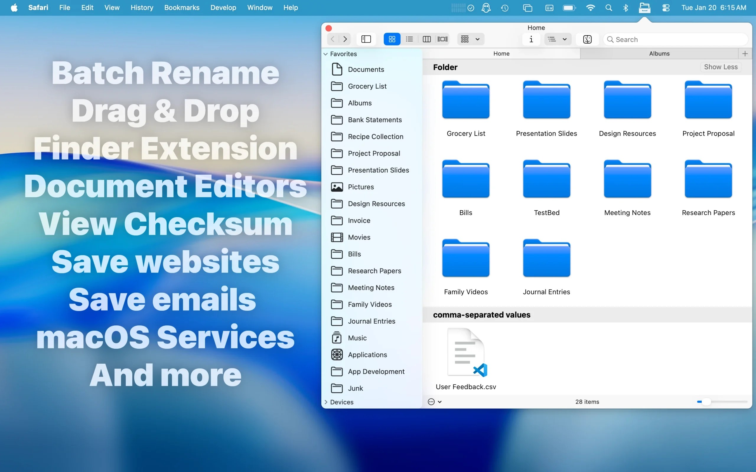 File Cabinet Pro running on macOS Tahoe annotated screenshot with partial feature list.