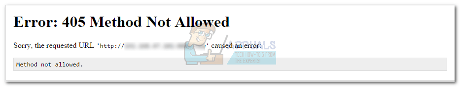 displays Http Error 405 Method Not Allowed