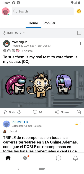 Reddit++ Home Page on iOS