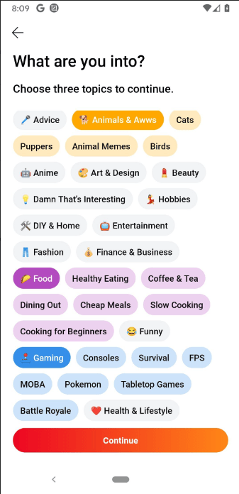 Select topics on Reddit++ that suits your interests