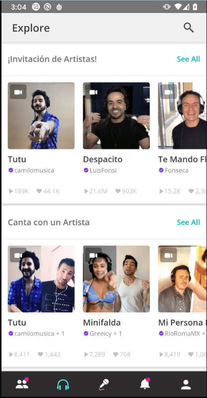 Users profiles on Smule VIP - iPhone