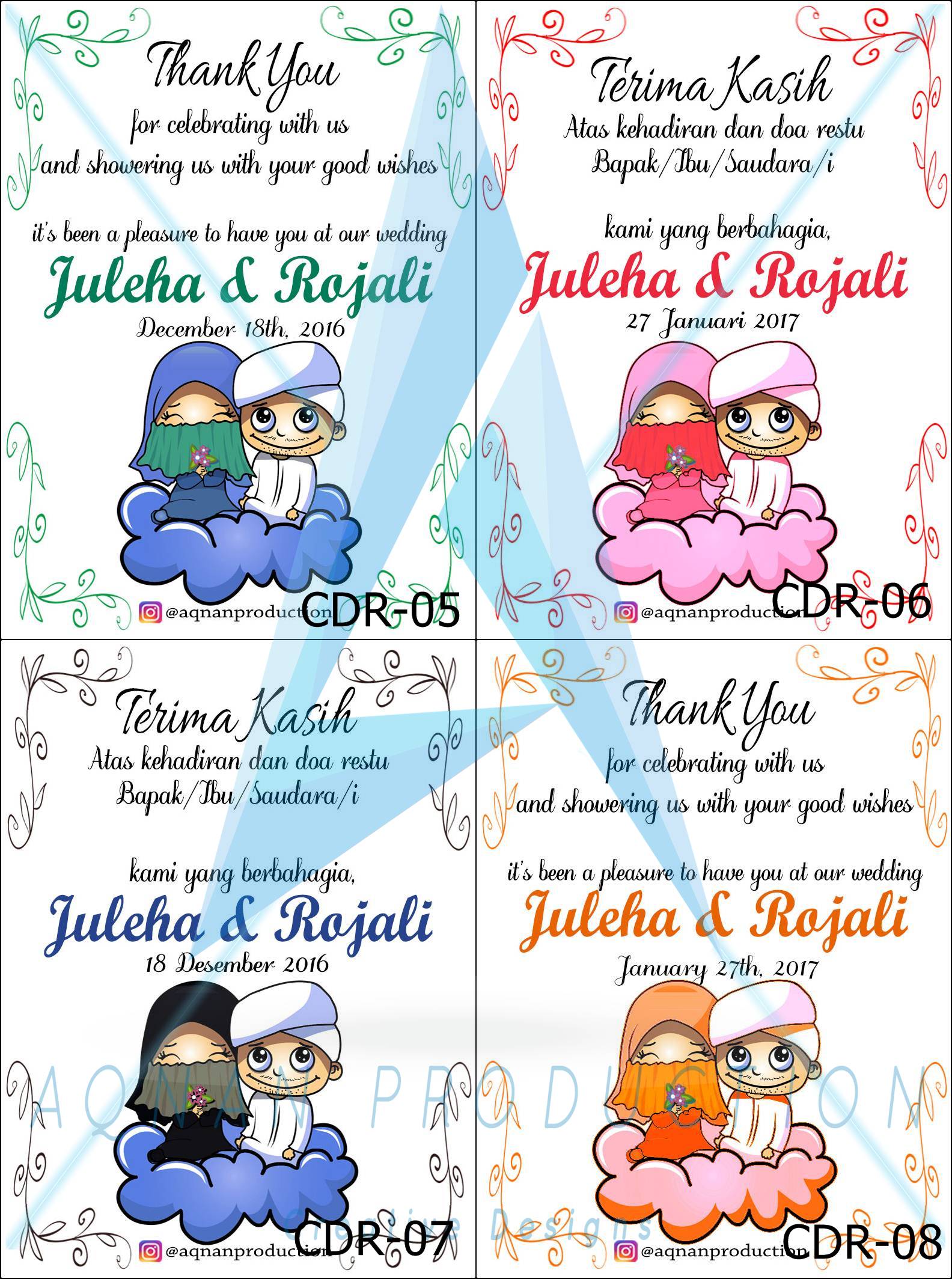 Kartu Ucapan Terima Kasih Souvenir Pernikahan Wedding Thanks Card E Aqnan Production