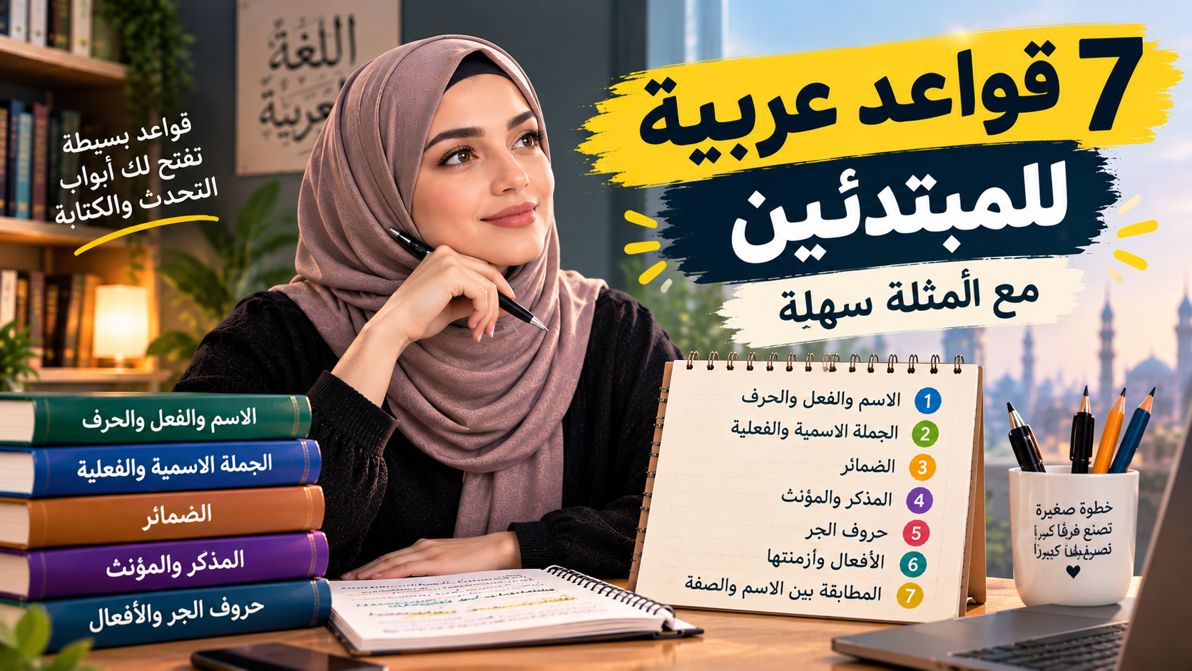قواعد اللغة العربية للمبتدئين: 7 قواعد أساسية مع أمثلة سهلة