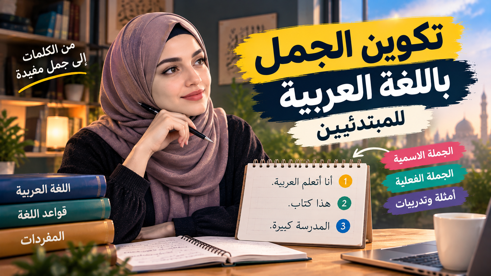 تكوين الجمل باللغة العربية للمبتدئين: شرح سهل مع أمثلة