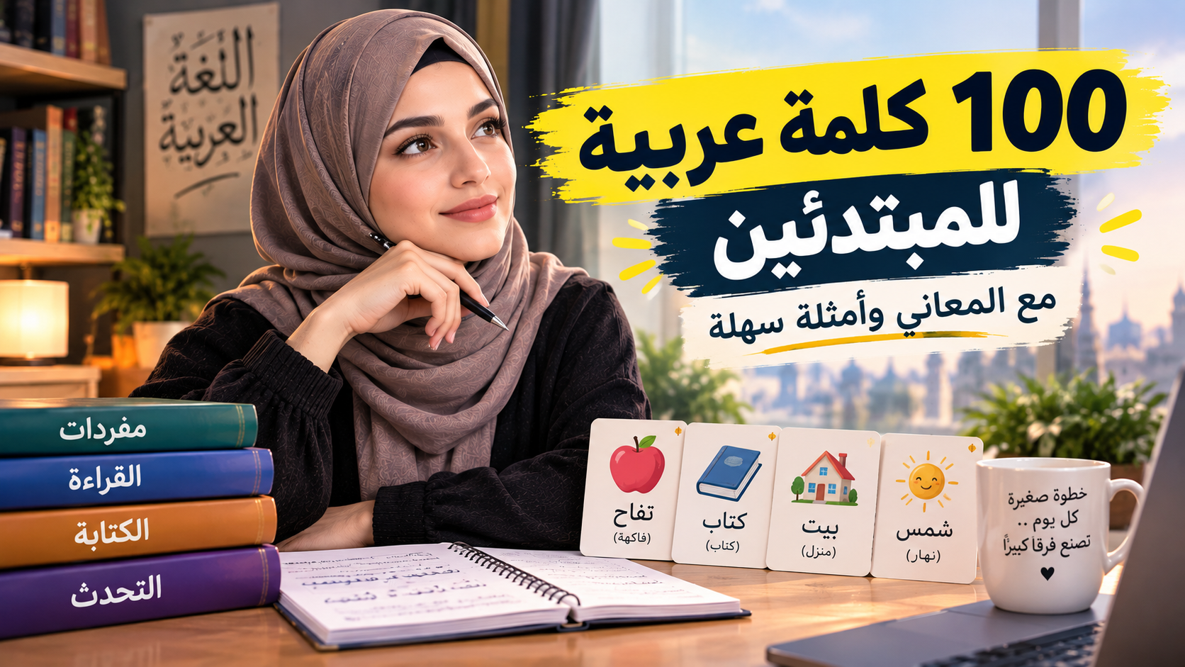 100 كلمة عربية أساسية للمبتدئين مع المعاني وأمثلة سهلة