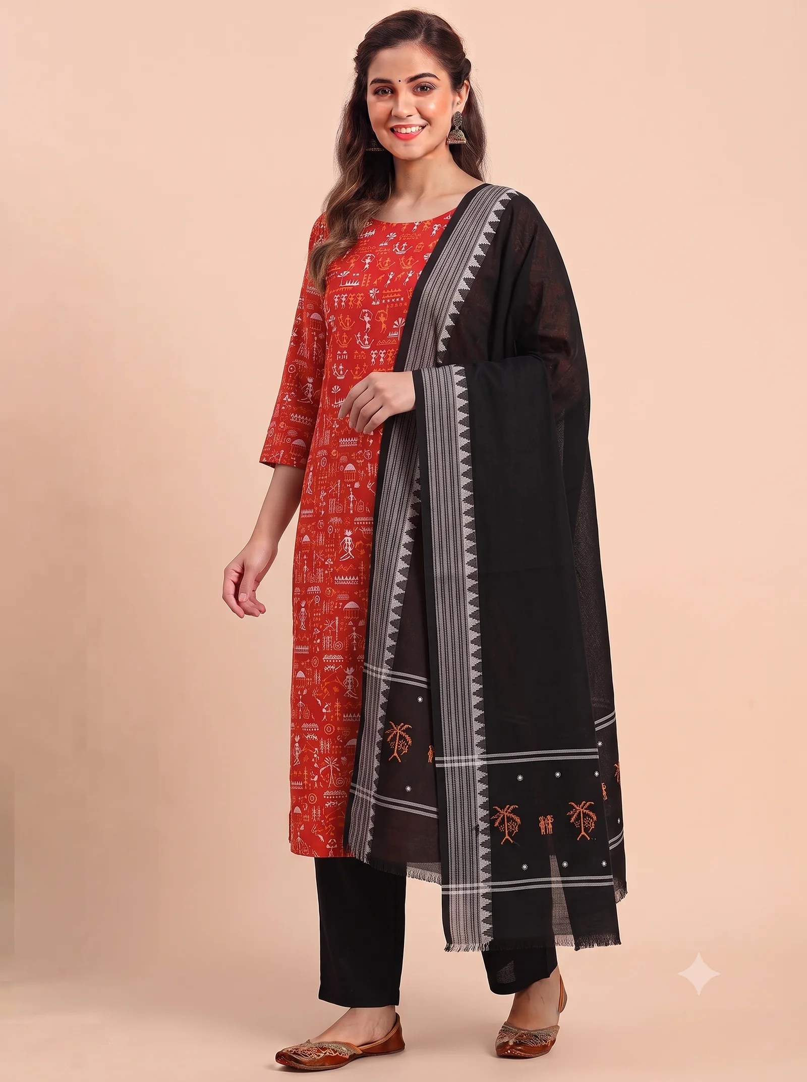 RED BOMKAI COTTON DRESS MATERIAL