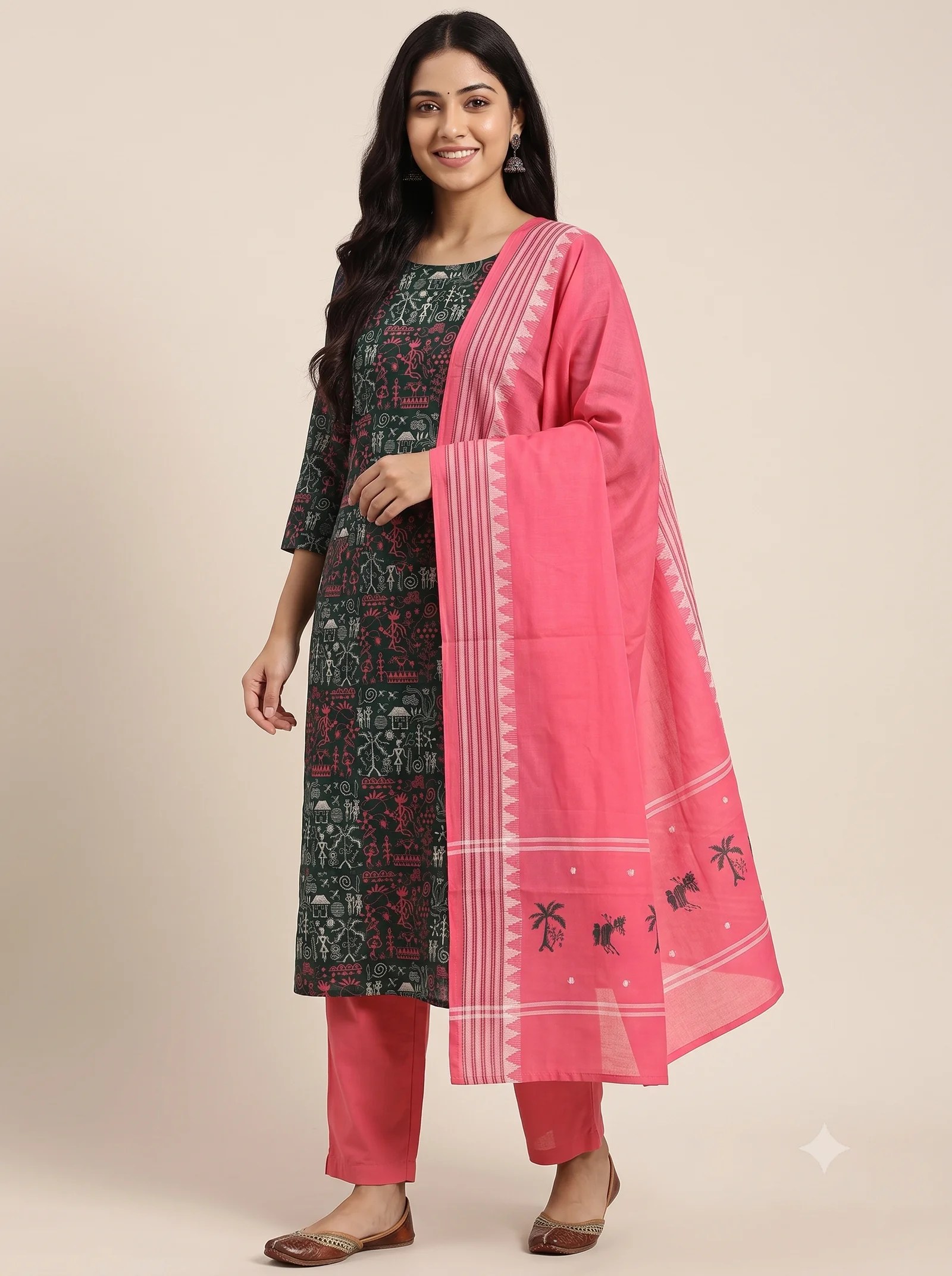 GREEN BOMKAI COTTON DRESS MATERIAL