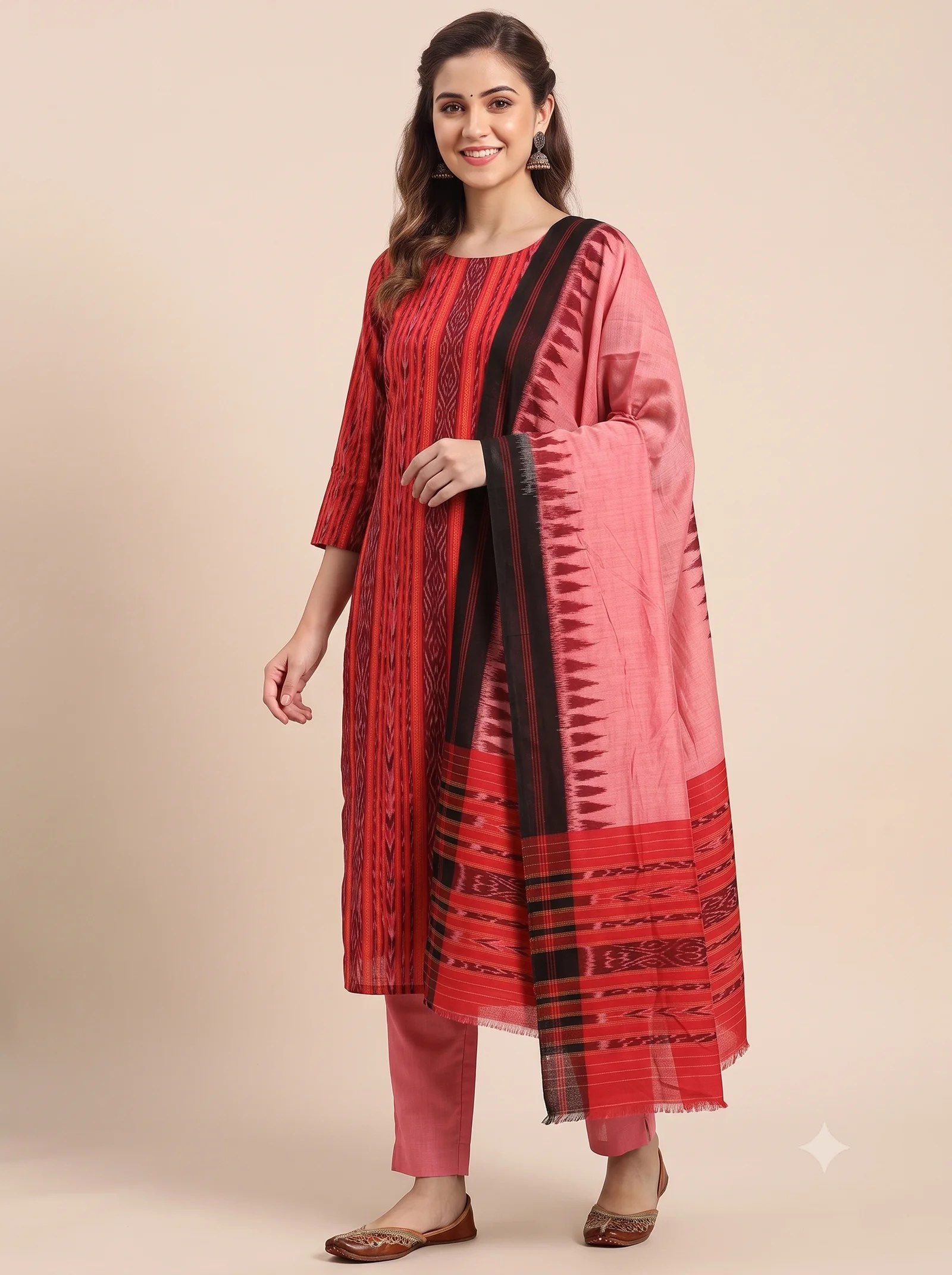 Red Nuapatna Cotton Dress Material