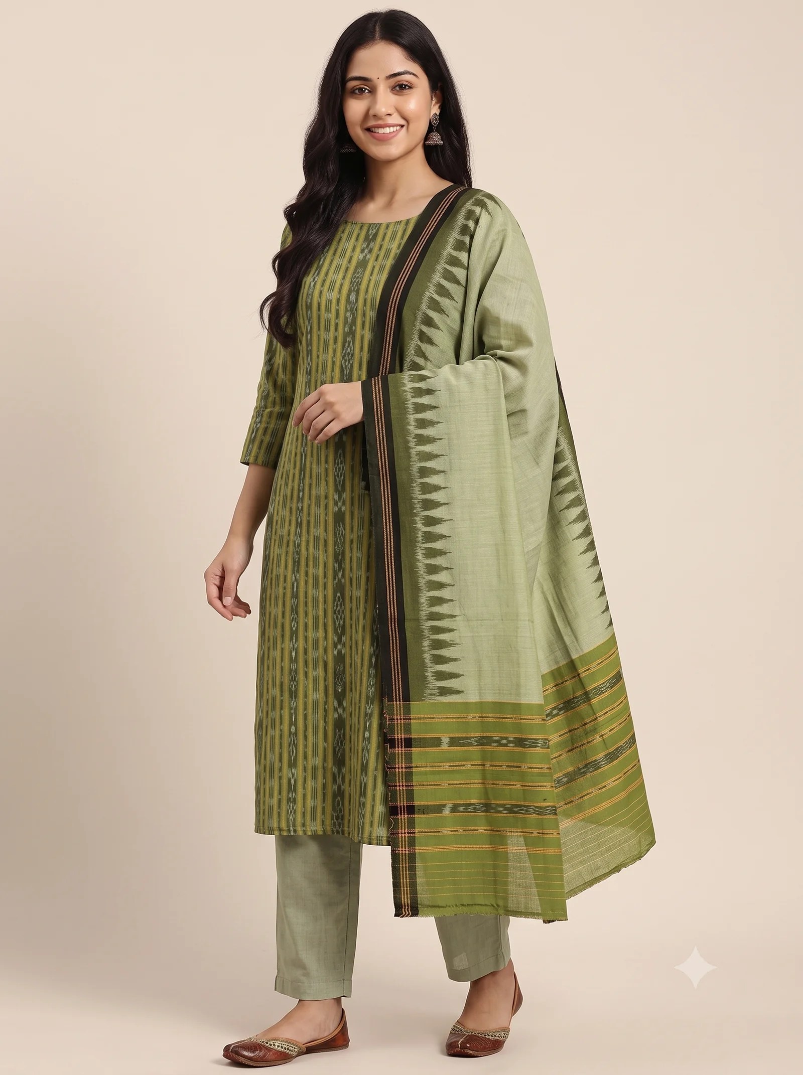 Green Nuapatna Cotton Dress Material