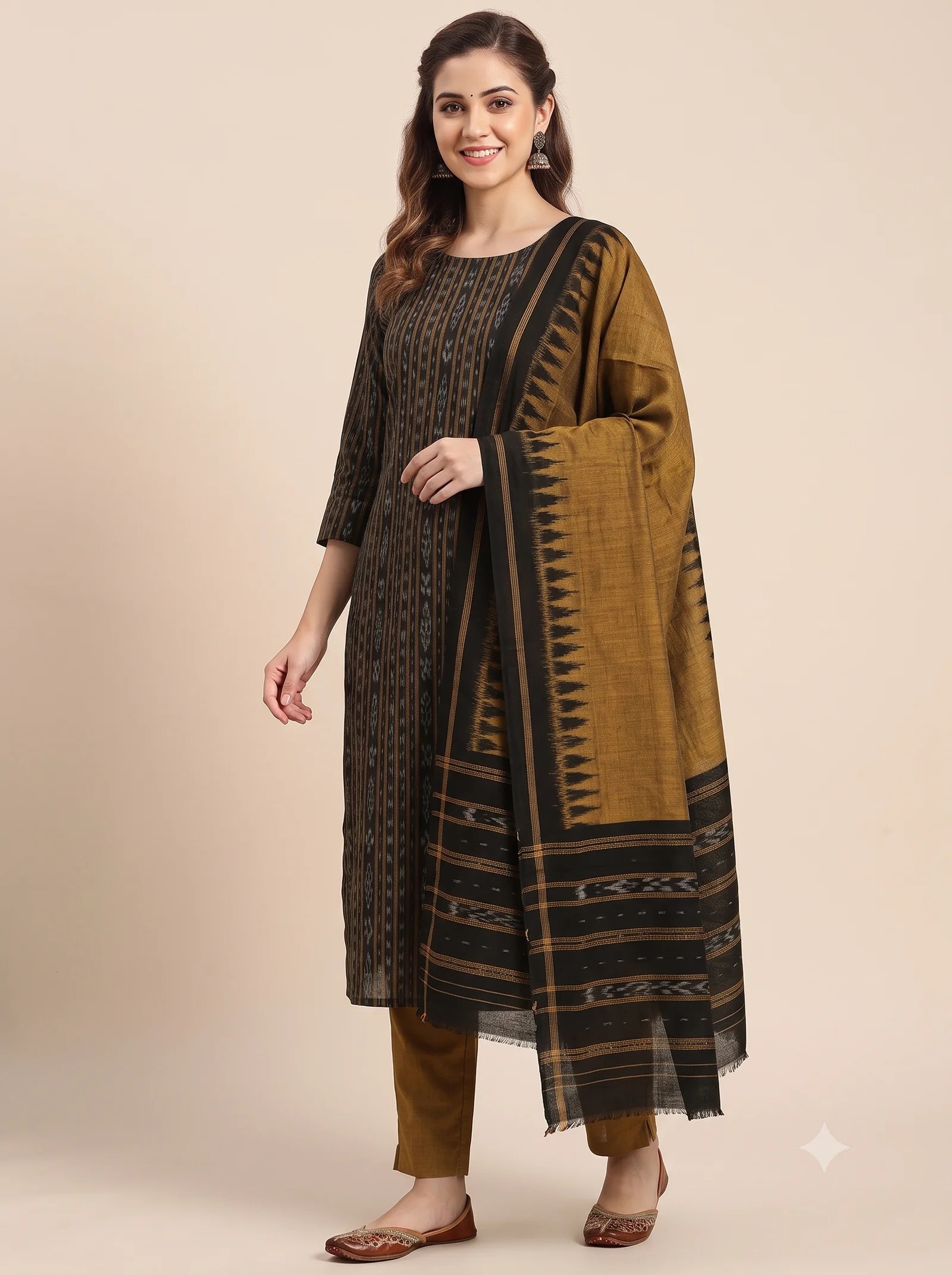 Black Nuapatna Cotton Dress Material
