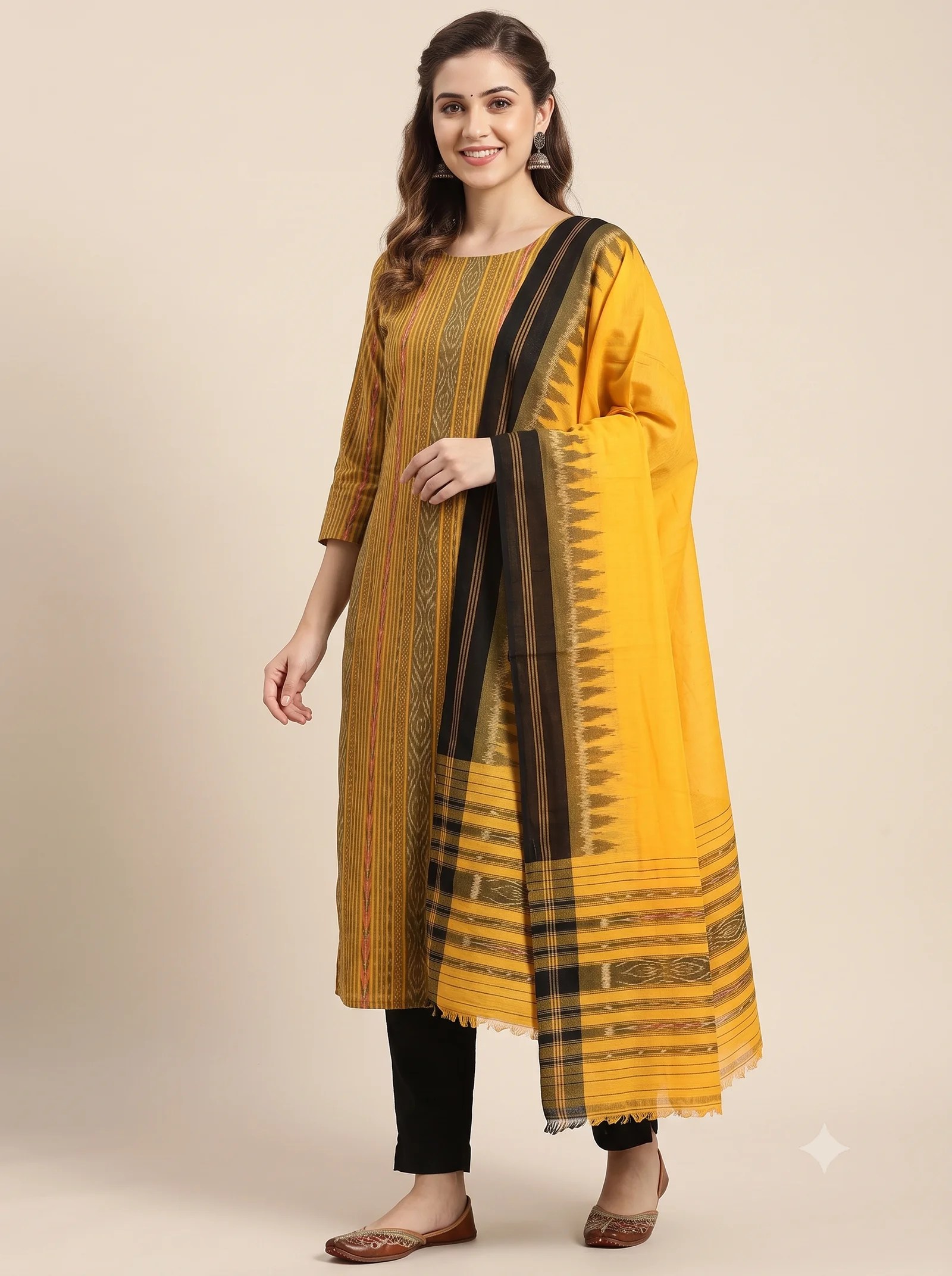Yellow Nuapatna Cotton Dress Material
