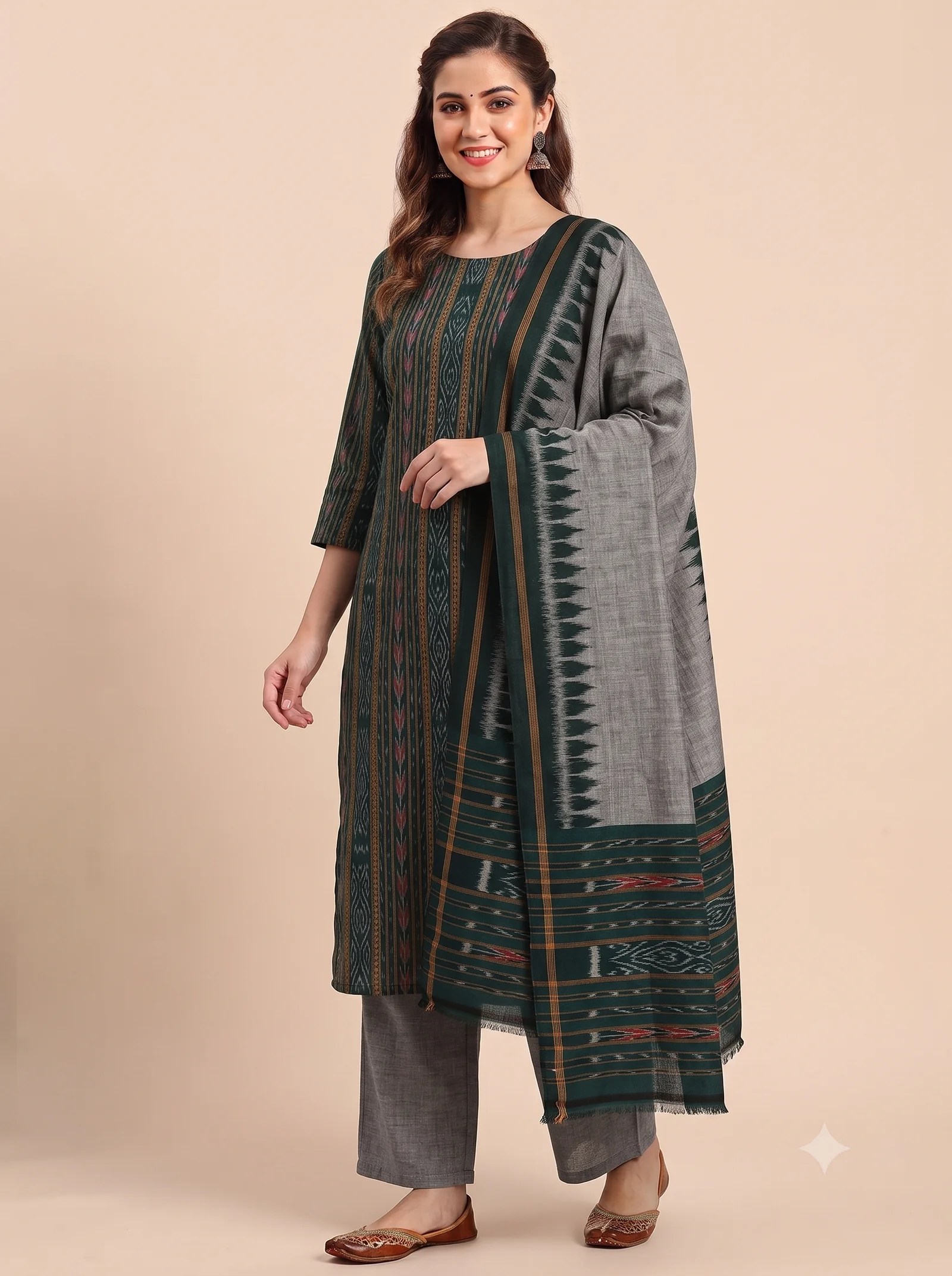 Green Nuapatna Cotton Dress Material