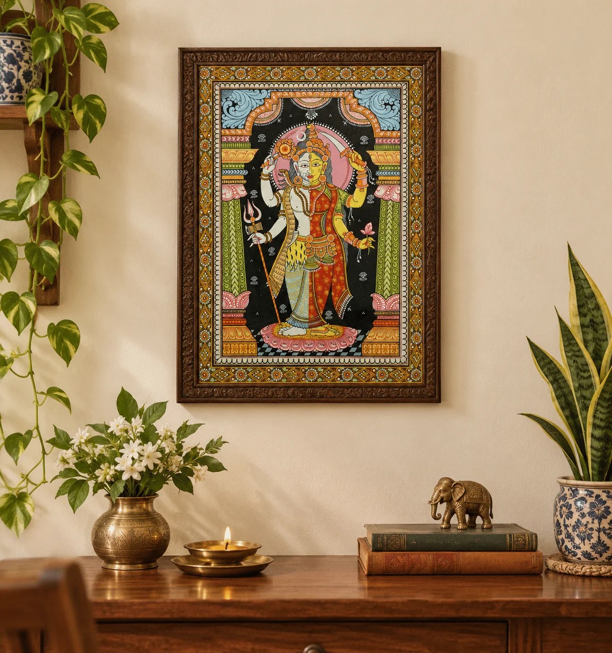 Traditional Odisha Tussar Pattachitra Painting – Ardhanarishvara