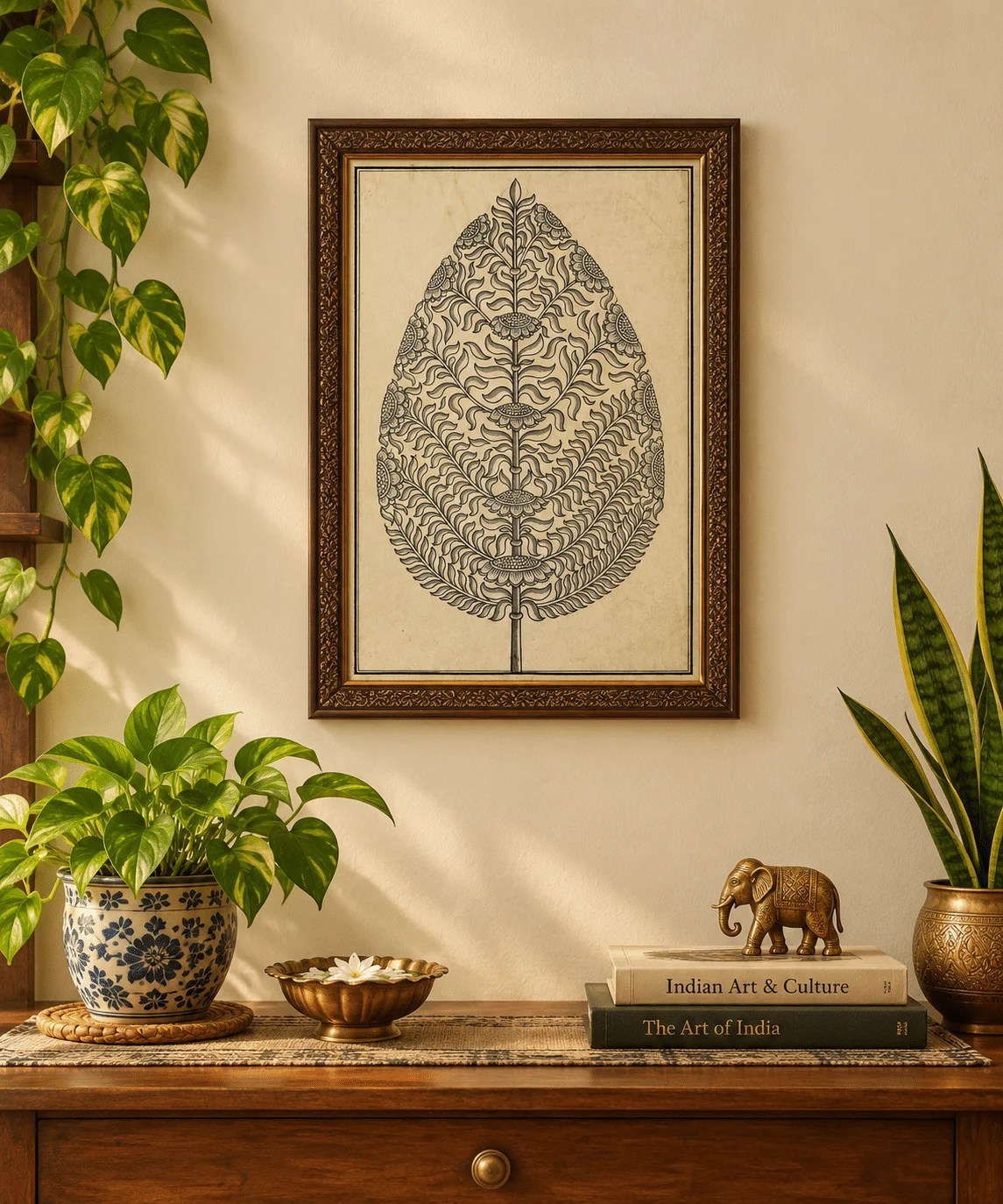 Traditional Odisha Tussar Patachitra Painting – Floral Tree Motif