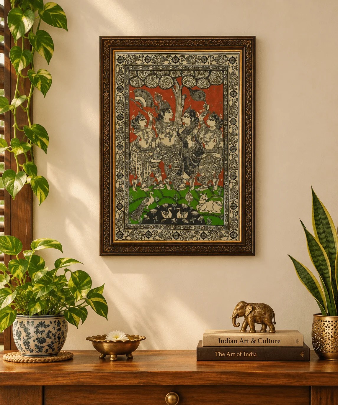 Traditional Odisha Tussar Pattachitra Painting – Krishna with Radha