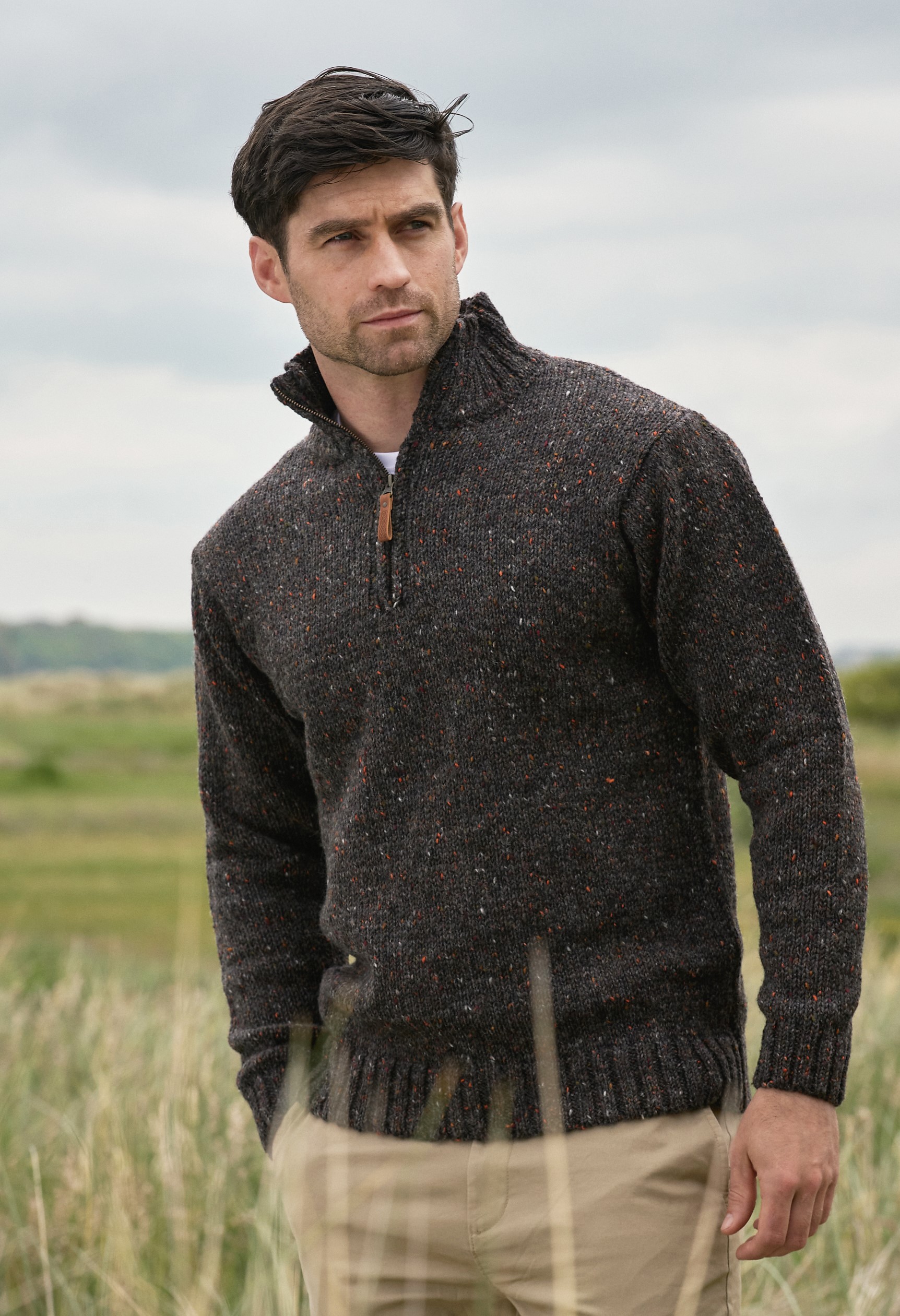 トップス draw Wool 2Way Tops gray DONEGAL WOOL MENS HALF ZIP SWEATER: Z 2040