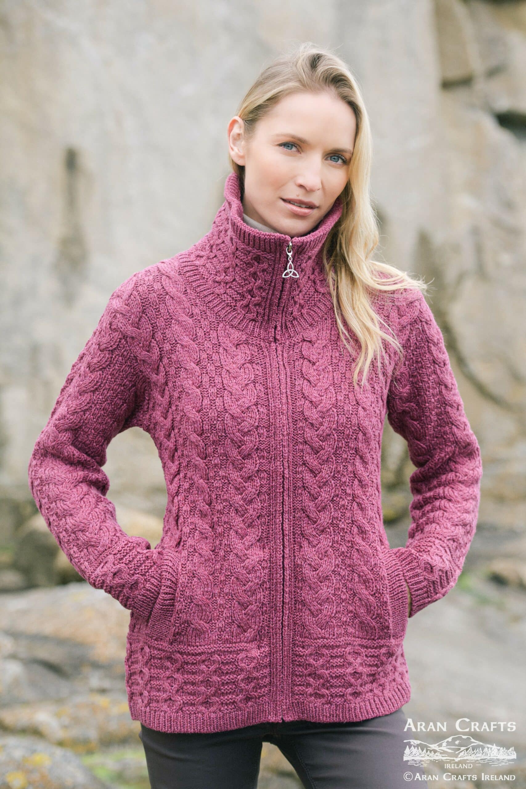 Double collar cardigan - Zip cardigan, Aran Crafts, X4267