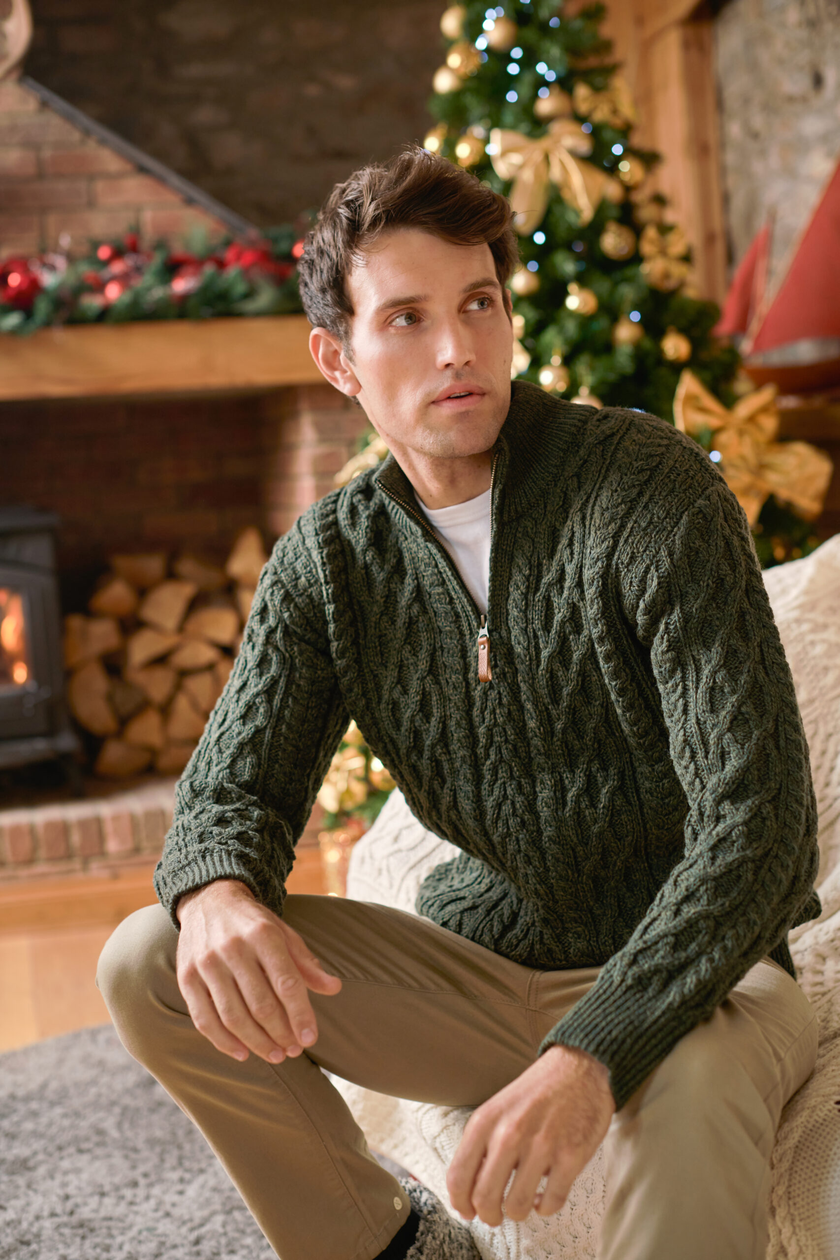 Men's knitwear - half zip Aran sweater, Aran Crafts X4295